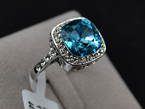 WGP Turquoise Blue Sapphire Crystal Promise Ring - Halo Ring - Sizes 5 ...